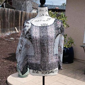 Komono Sleeve Semi-Sheer Peasant Poncho Top Blouse Patchwork Gypsy S M Sleeve